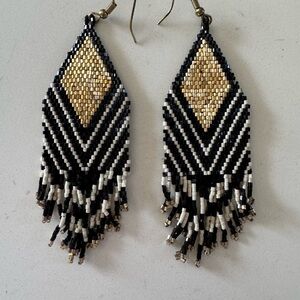 Ink & Alloy Black and Gold Beaded Fringe Earrings